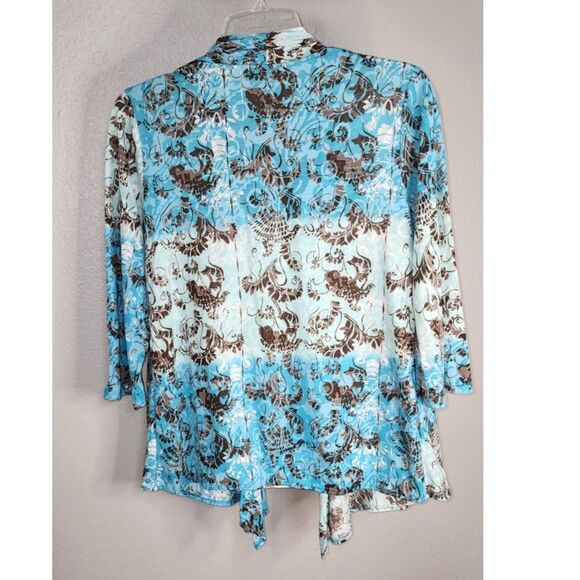 Elementz Women's Blue & White 3/4 Sleeve Cardigan w/ Built in Top Size M - Picture 2 of 5